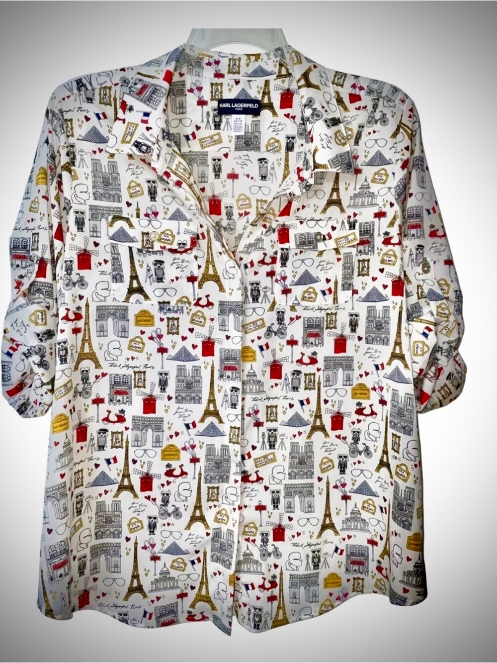 Karl Lagerfeld Paris Print white tab Sleeve Button Down